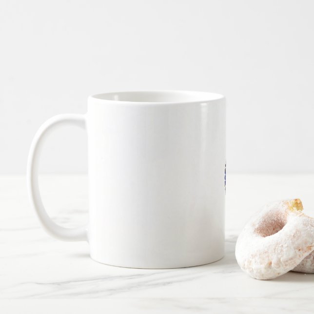 a design of a blue and black flower coffee mug (With Donut)