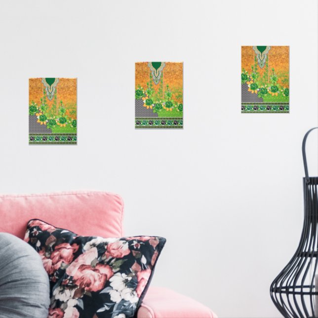 a design of a green and yellow wall hanging art sets (Livingroom)