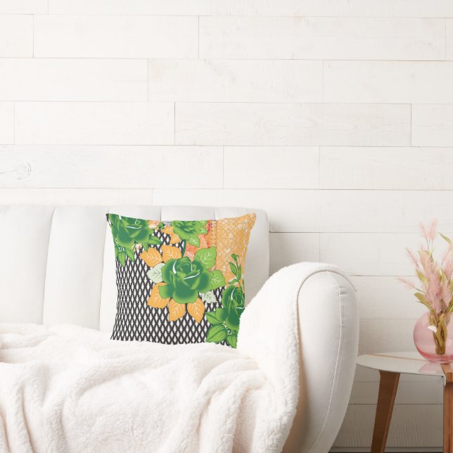 a design of a green and yellow wall hanging throw pillow (Couch)