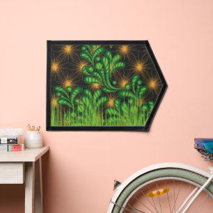 a design of a mirror and some plants pennant