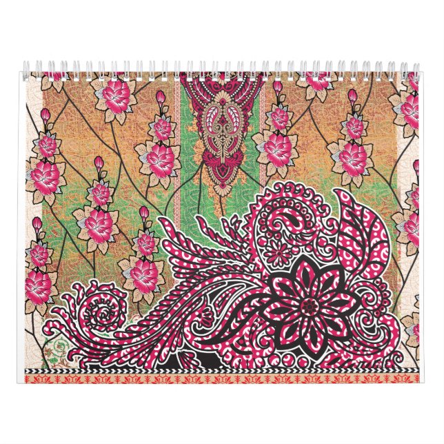 a design of a pink and brown paisley pattern calendar (Cover)