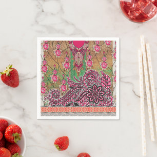 a design of a pink and brown paisley pattern napkins