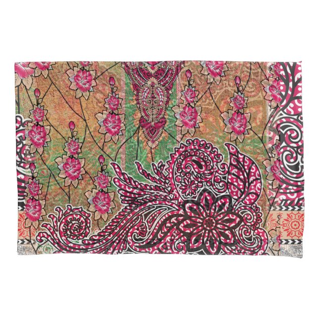 a design of a pink and brown paisley pattern pillow case (Front)