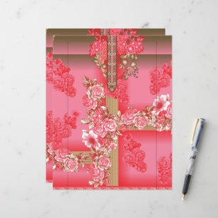 a design of a pink and gold background with a red 