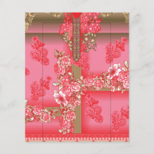 a design of a pink and gold background with a red flyer