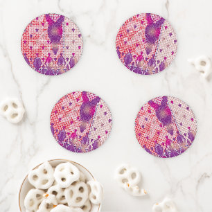 a design of a purple background with dots coaster set