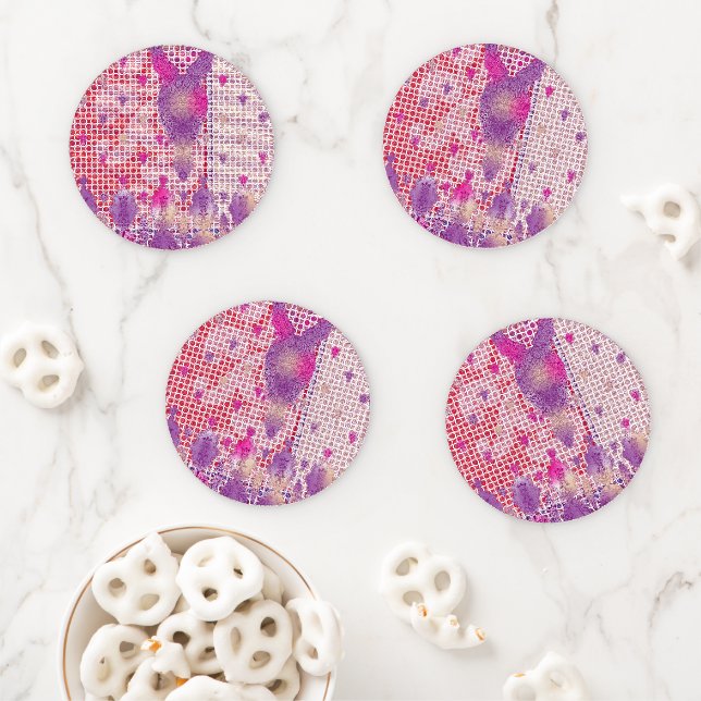 a design of a purple background with dots coaster set (In Situ)