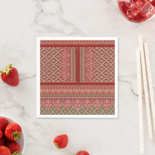 a design of a red and beige pattern_ napkins (Insitu)
