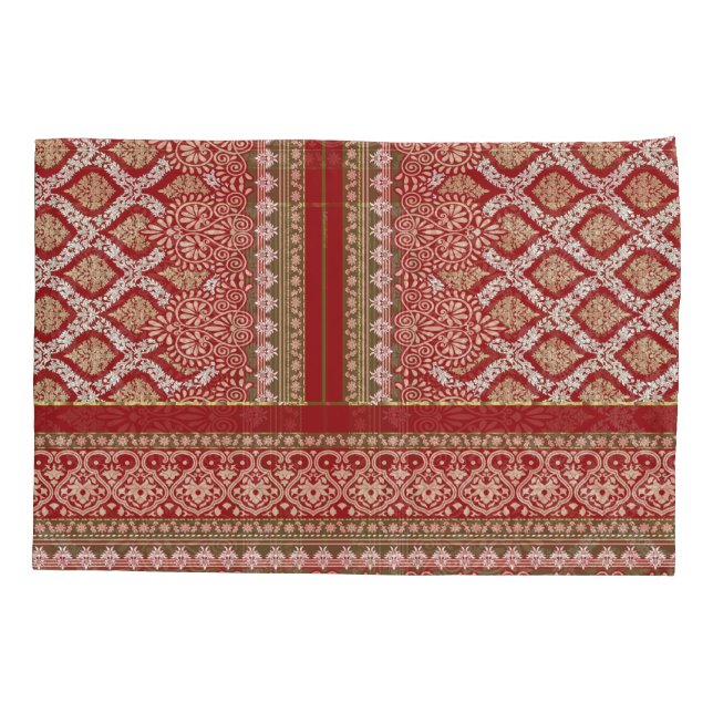 a design of a red and beige pattern_ pillow case (Back)