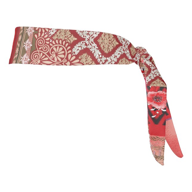 a design of a red and beige pattern tie headband (Rotate 90)