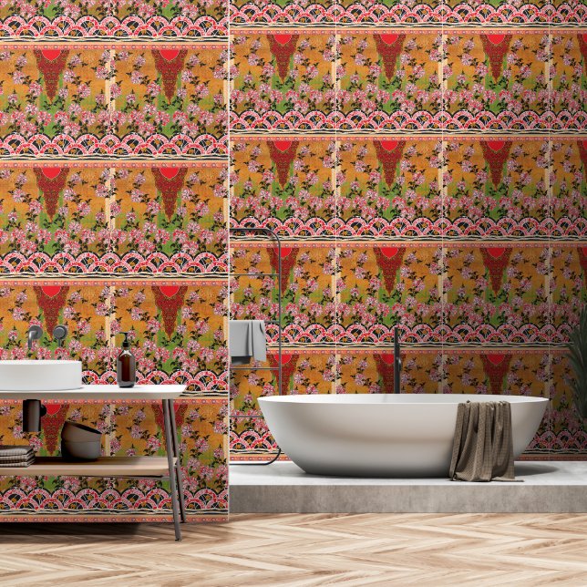 a design of a red and black wall hanging (Bathroom)