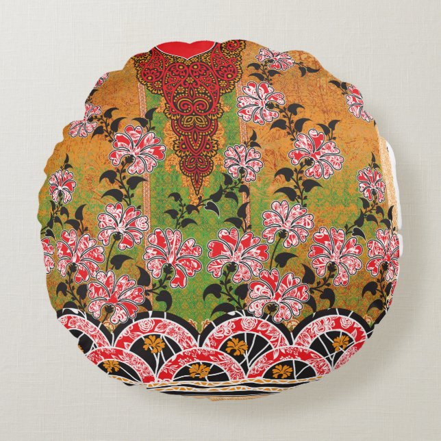 a design of a red and black wall hanging round pillow (Front)