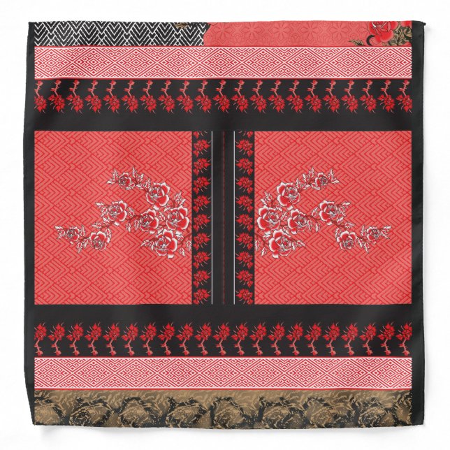 a design of a red and black wallpaper bandana (Front)