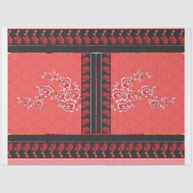 a design of a red and black wallpaper tissue paper (Front)