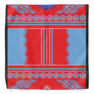 a design of a red and blue pattern bandana
