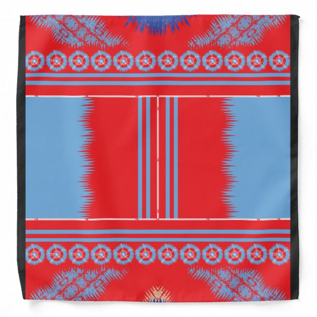 a design of a red and blue pattern bandana (Front)