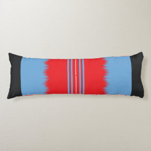 a design of a red and blue pattern body pillow
