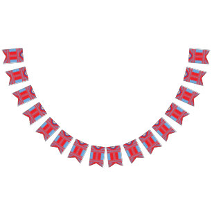 a design of a red and blue pattern bunting flags