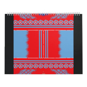 a design of a red and blue pattern calendar