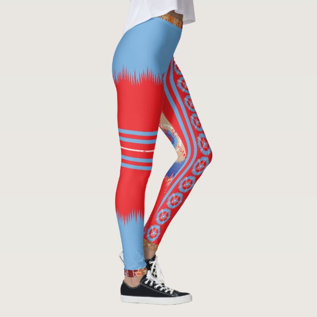 a design of a red and blue pattern leggings (Right)