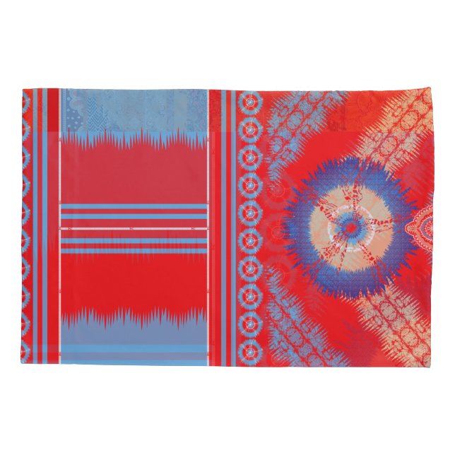 a design of a red and blue pattern pillow case (Back)