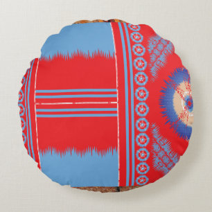 a design of a red and blue pattern round pillow