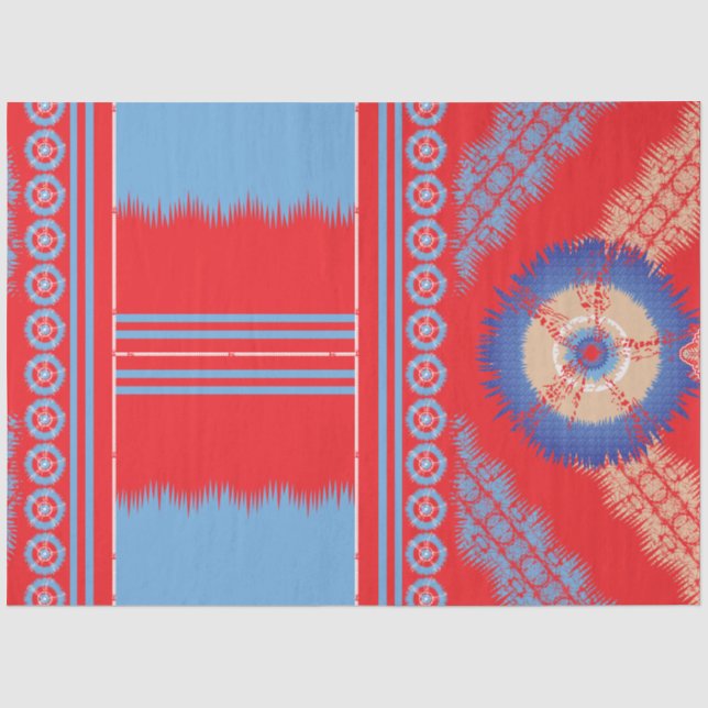 a design of a red and blue pattern tissue paper (Front)