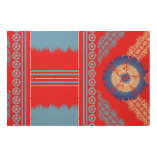 a design of a red and blue pattern wood wall art