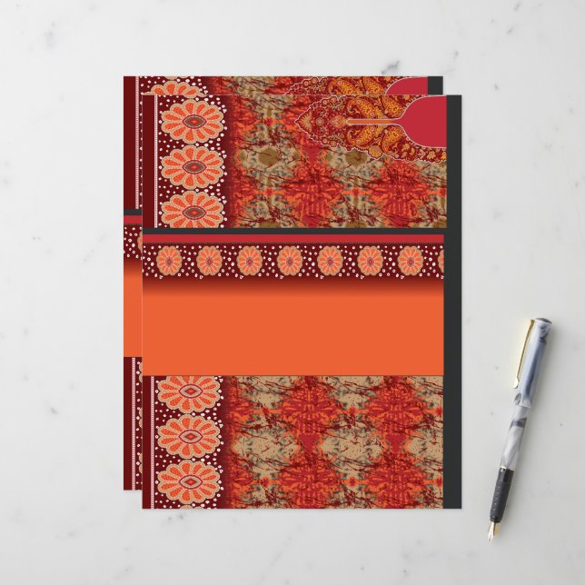a design of a red and gold pattern (Front/Back In Situ)