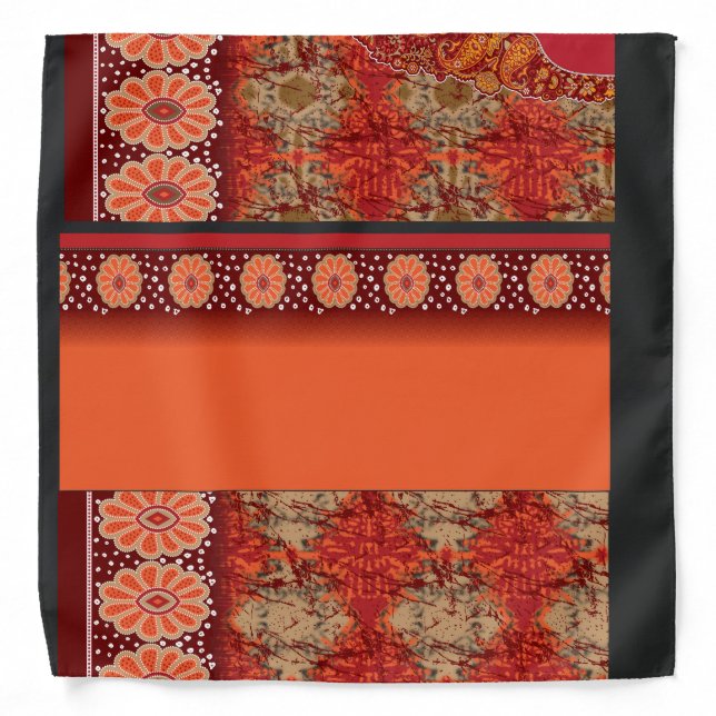 a design of a red and gold pattern bandana (Front)