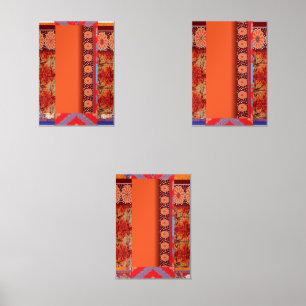 a design of a red and gold pattern wall art sets