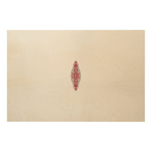 a design of a red and white pattern wood wall art
