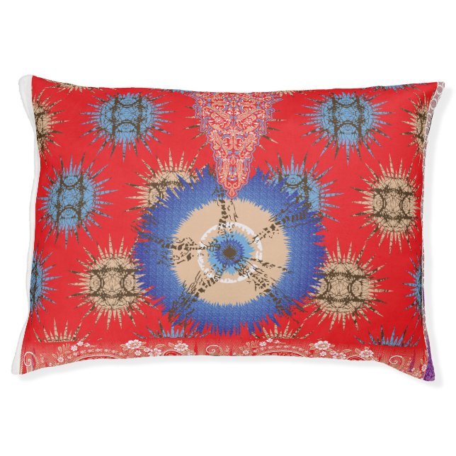  a design of a red background with a blue circle pet bed (Front)