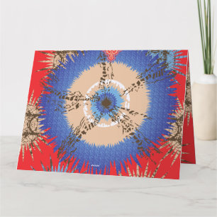 a design of a red background with a blue circle thank you card