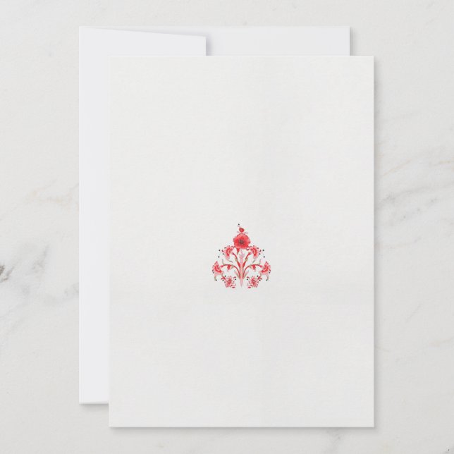 a design of a red flower on a white background announcement (Front)