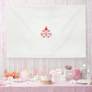 a design of a red flower on a white background banner