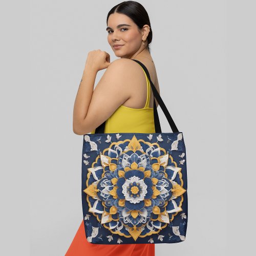 A detailed and intricate mandala_style tote bag