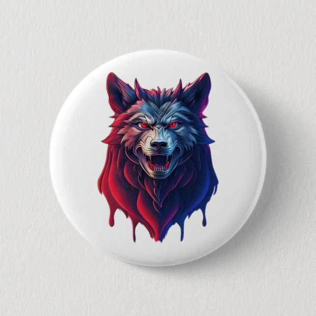 A detailed illustration face evil ninja wolf Premi Button (Front)