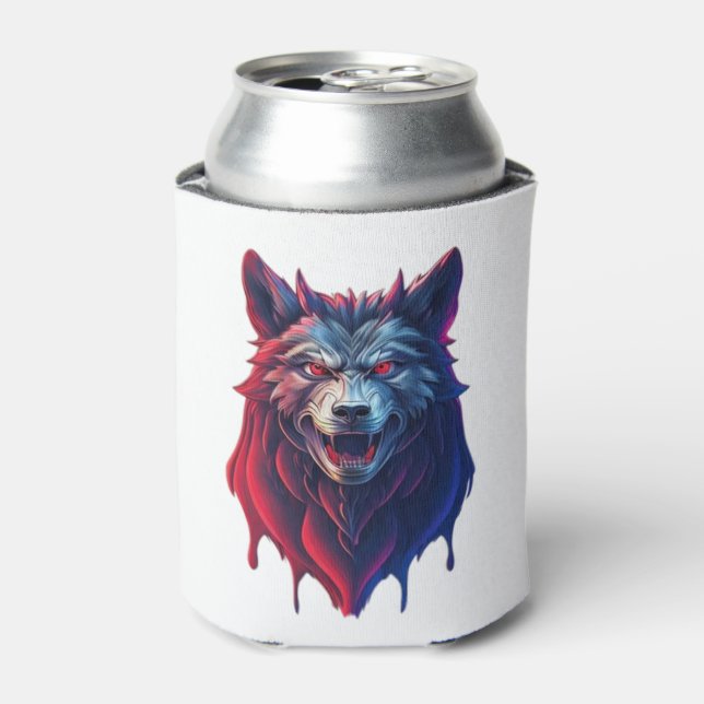 A detailed illustration face evil ninja wolf Premi Can Cooler (Can Front)