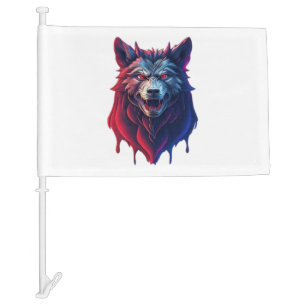 A detailed illustration face evil ninja wolf Premi Car Flag