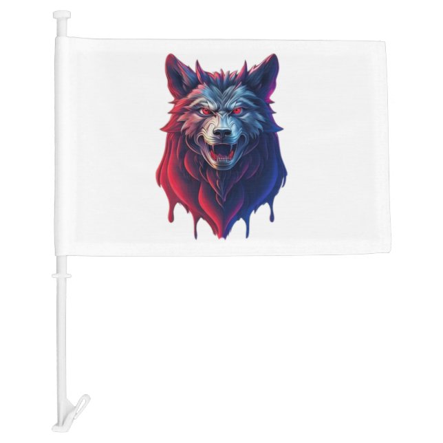 A detailed illustration face evil ninja wolf Premi Car Flag (Front)