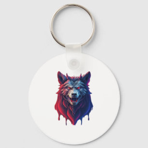 A detailed illustration face evil ninja wolf Premi Keychain
