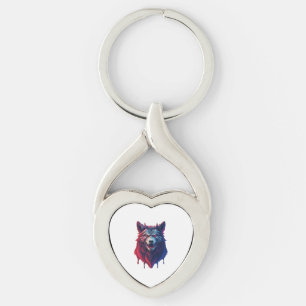 A detailed illustration face evil ninja wolf Premi Keychain