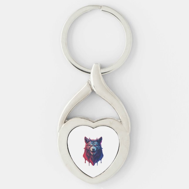 A detailed illustration face evil ninja wolf Premi Keychain (Front)