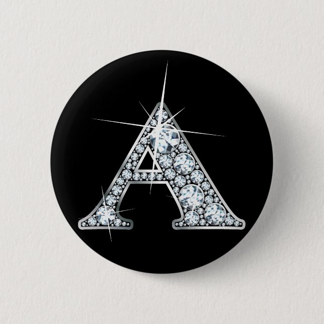 "A" Diamond Bling Print Button (Front)