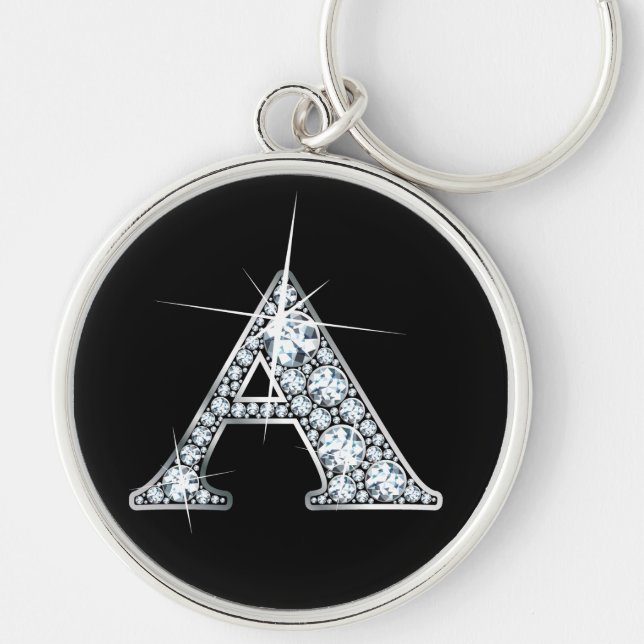 "A" Diamond Bling Print Keychain (Front)