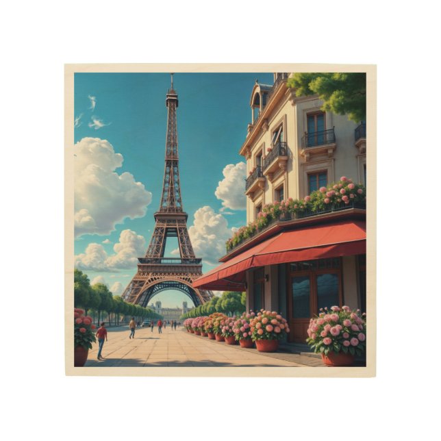 A digital illustration of the Eiffel Tower  Wood Wall Art (Front)