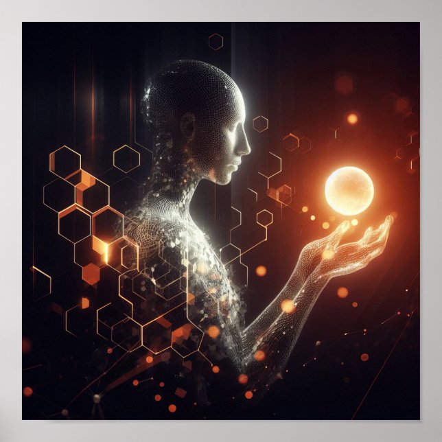  A digital lifeform interacting with a virtual orb Poster (Front)