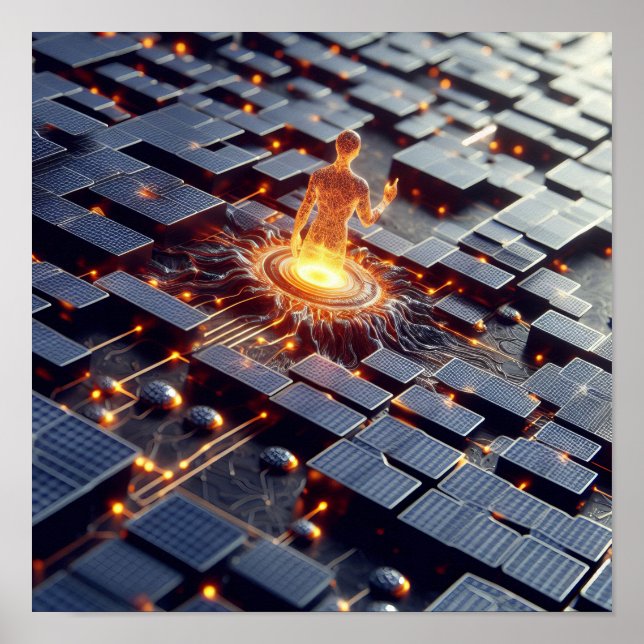 a digital lifeform rising from computer chips poster (Front)