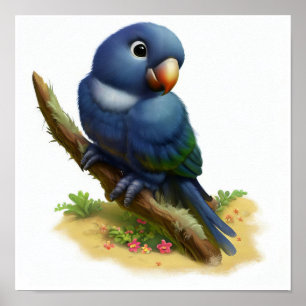 A Digital Painting of a Cute Indigo-Winged Parrot Poster
